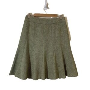 Ann Taylor Women Trumpet Skirt 8 Sage Green Herringbone Silk Wool Blend Academia